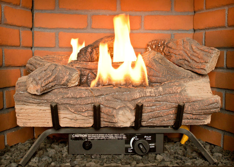 gas logs in action in the fireplace